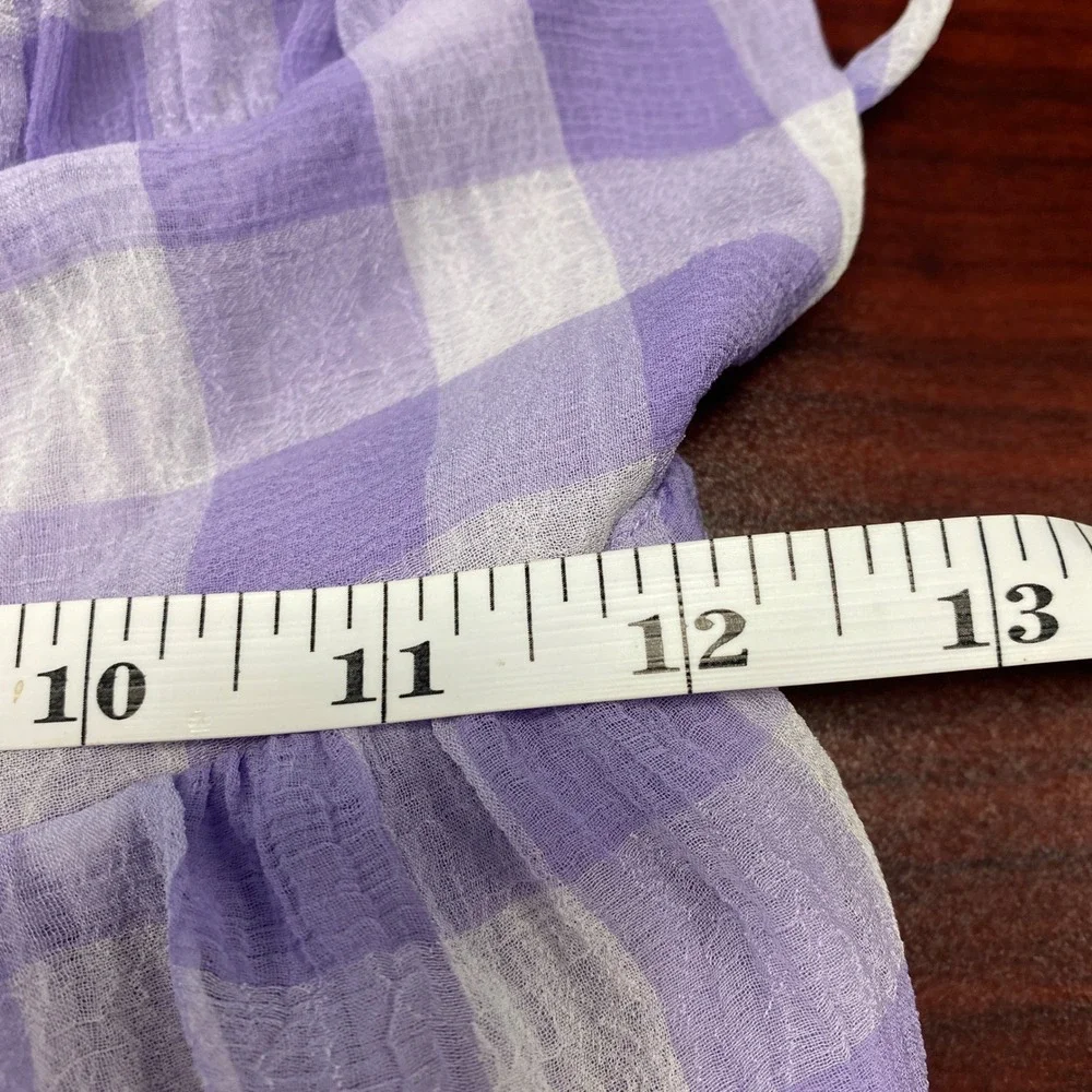 Princess Polly Purple Gingham Tiered Mini Dress Open Back Puff Sleeve Womens 4 - Picture 7 of 8
